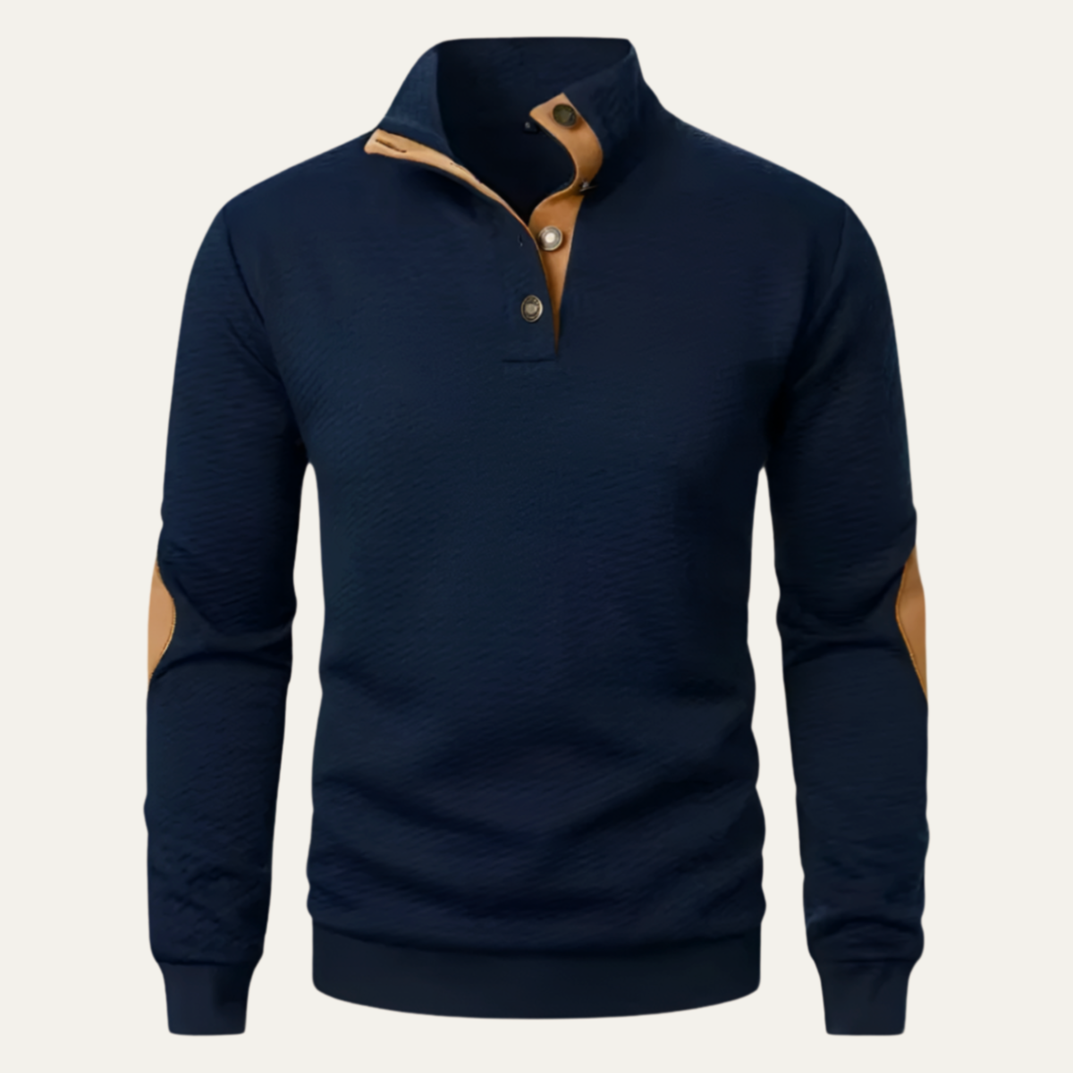 Demi | Men's Quarter Zip Sweater Navy Elbow Patch