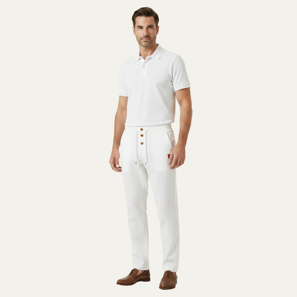 Ezra | Men's Casual Linen Pants Cream Straight Leg