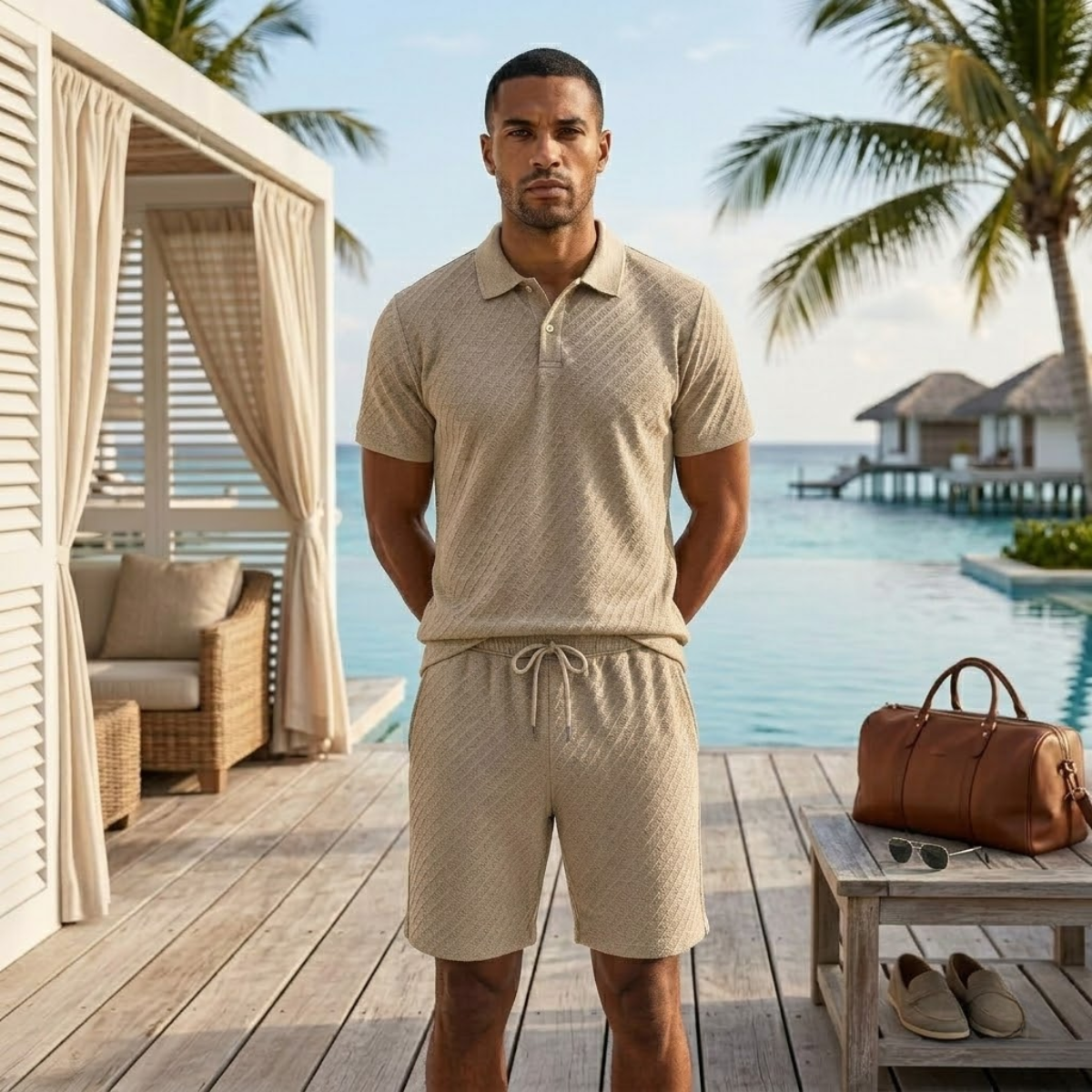 Ash | Men's Jacquard Polo Shirt Black Short Sleeve