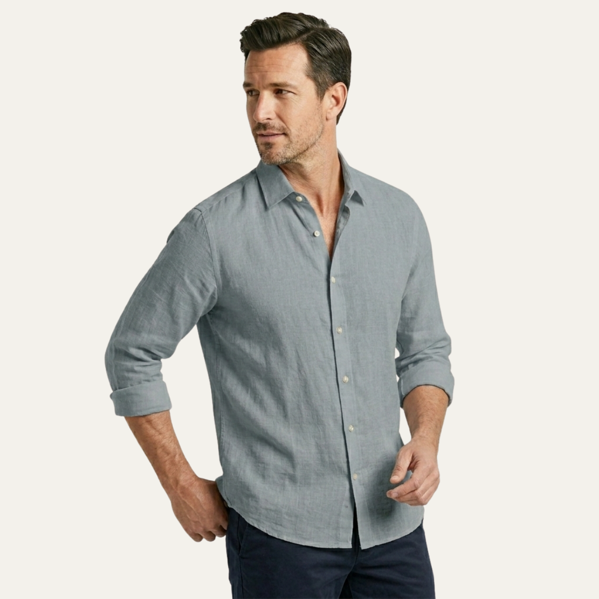 Sage | Men's Linen Button Up Shirt Black Long Sleeve