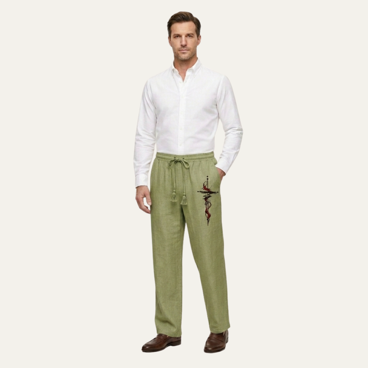 Ash | Men's Linen Pants Light Blue Drawstring Relaxed Fit