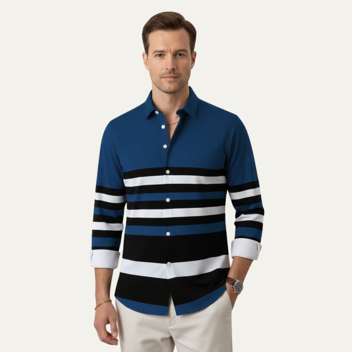 Axel | Men's Striped Button Up Shirt Orange Multi