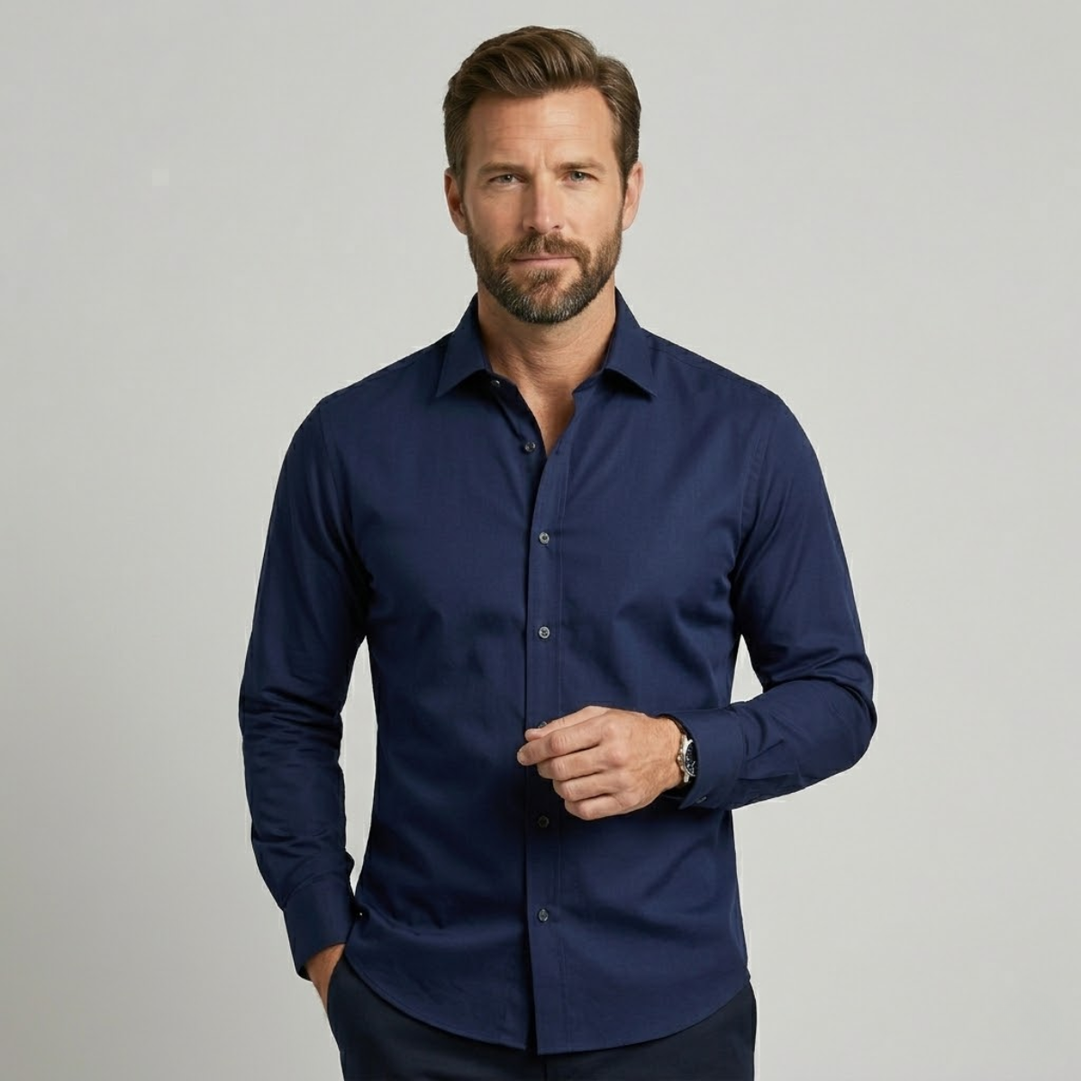 Kai | Men's Blue Button Down Shirt Long Sleeve Fitted