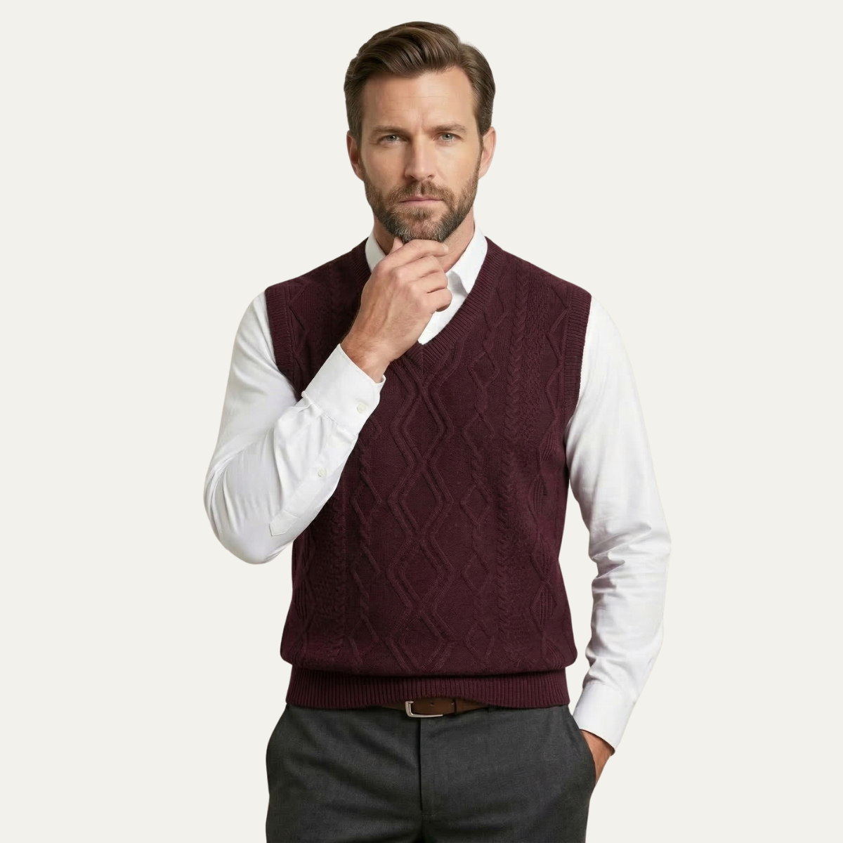 Landon | Men's Cable Knit V Neck Sweater Vest Navy