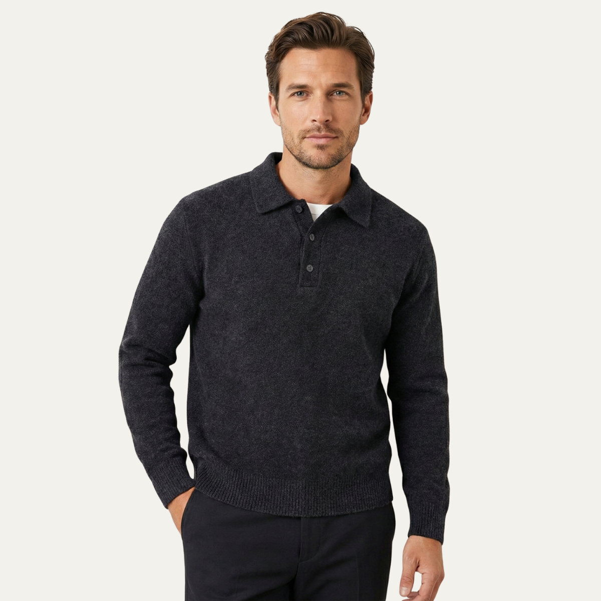 Bram | Men's Wool Sweater Brown Polo Collar