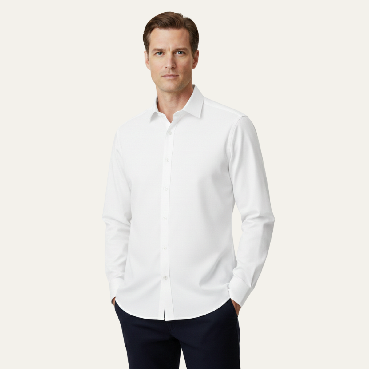 Kade | Men's Button Up Shirt Navy Long Sleeve Stretch