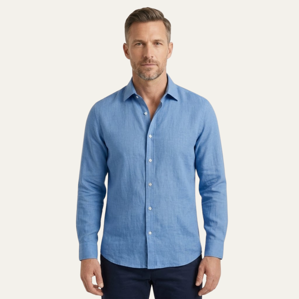 Eli | Men's Linen Shirt Cream Button Up Long Sleeve