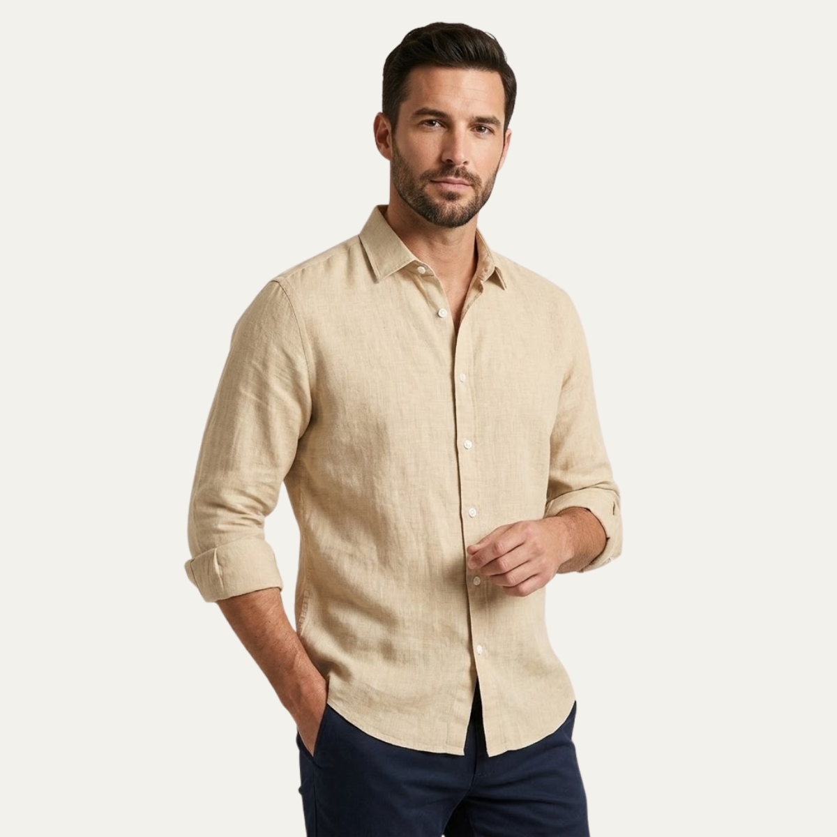 Bram | Men's Linen Button Up Shirt White Long Sleeve