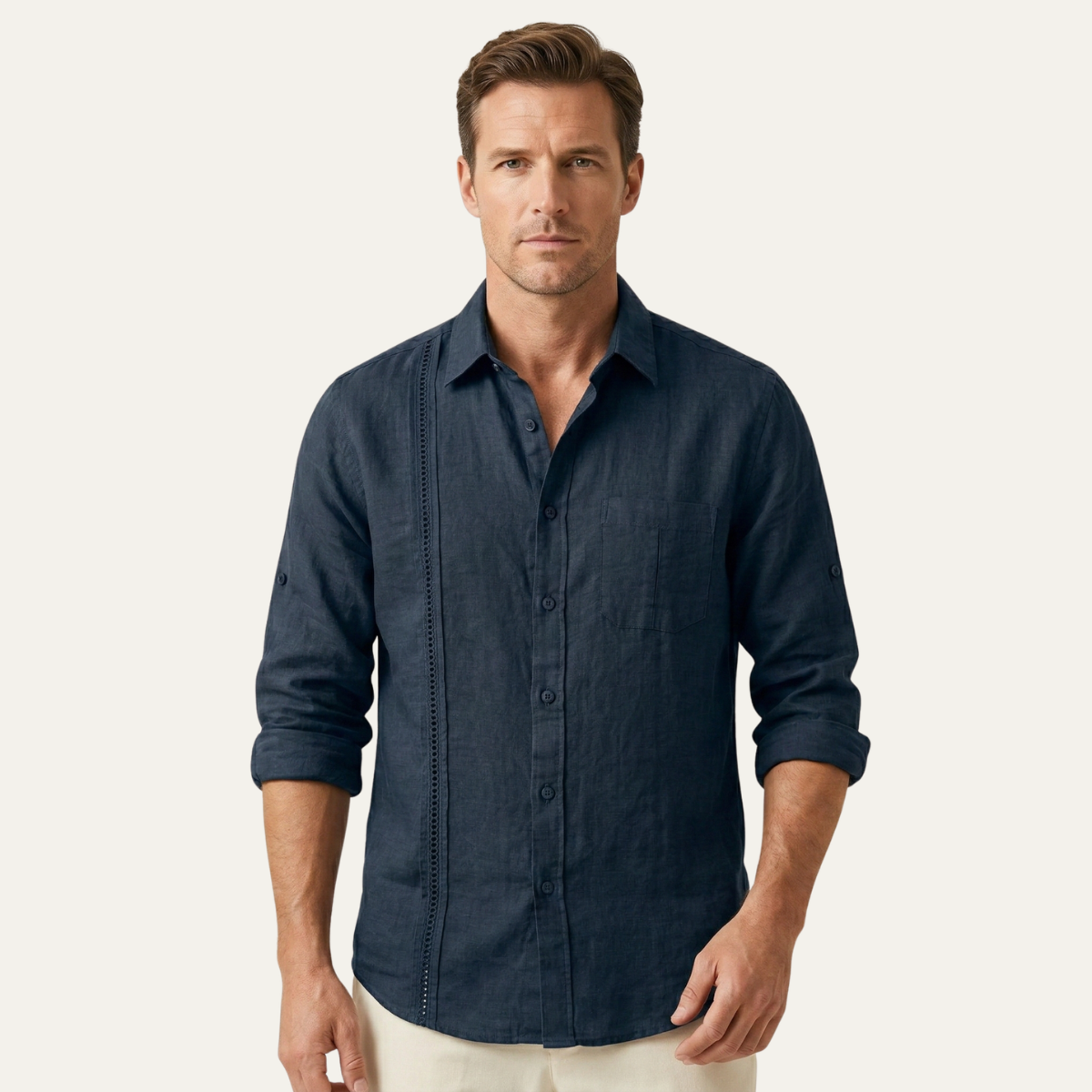 Callum | Men's Linen Button Up Shirt Cream Long Sleeve