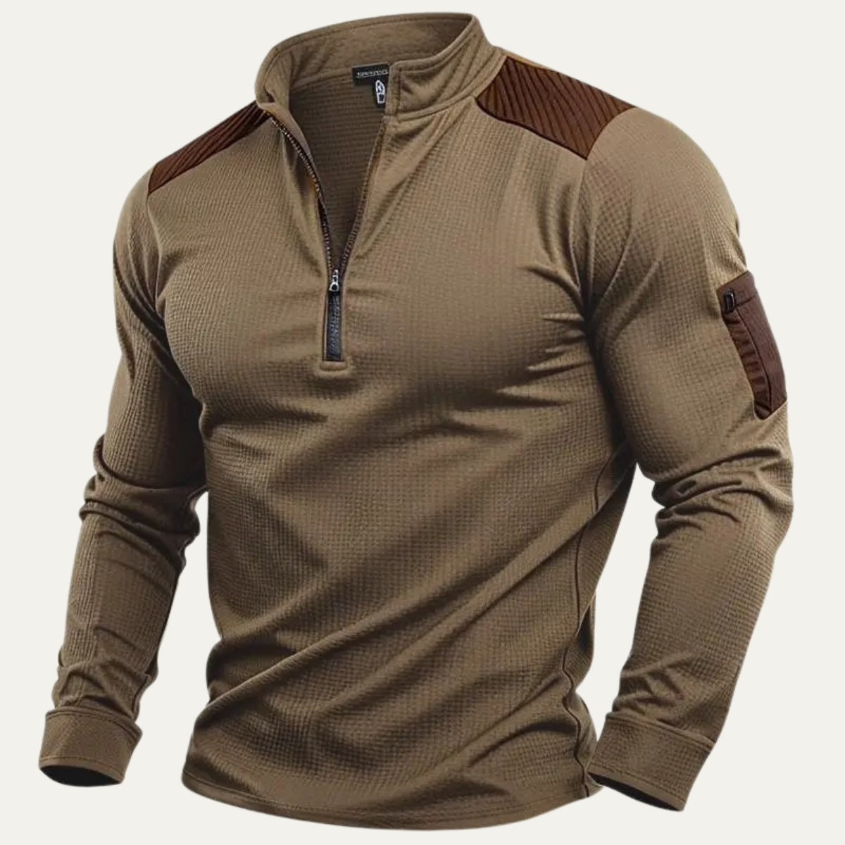 Bram | Men's Casual Half Zip Sweater Brown Waffle Knit