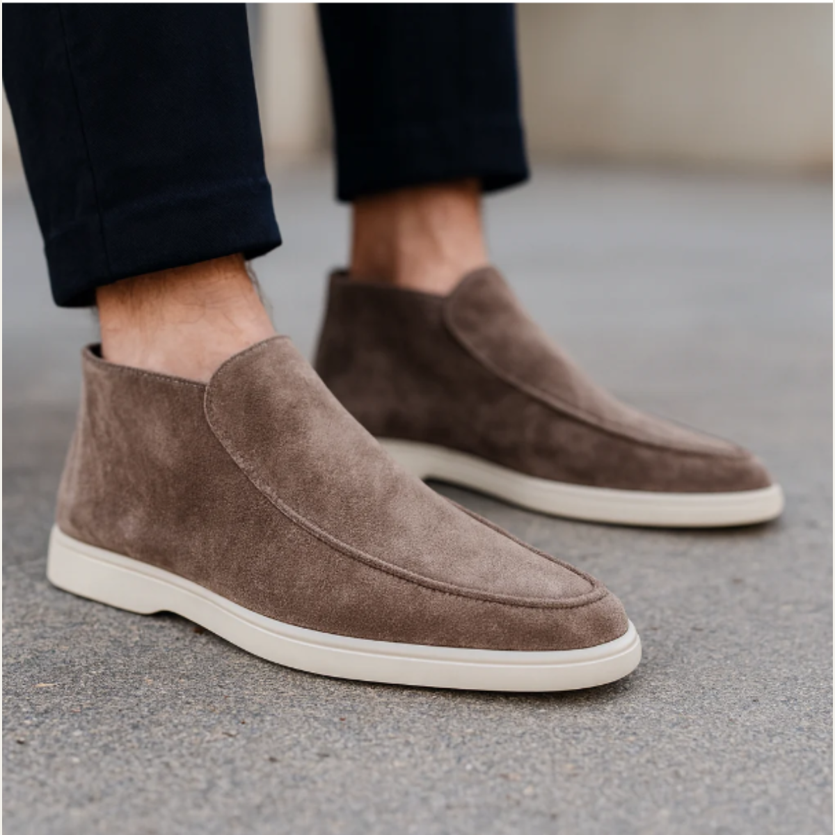 Silas | Men's Suede Loafer Slip On Brown White Sole