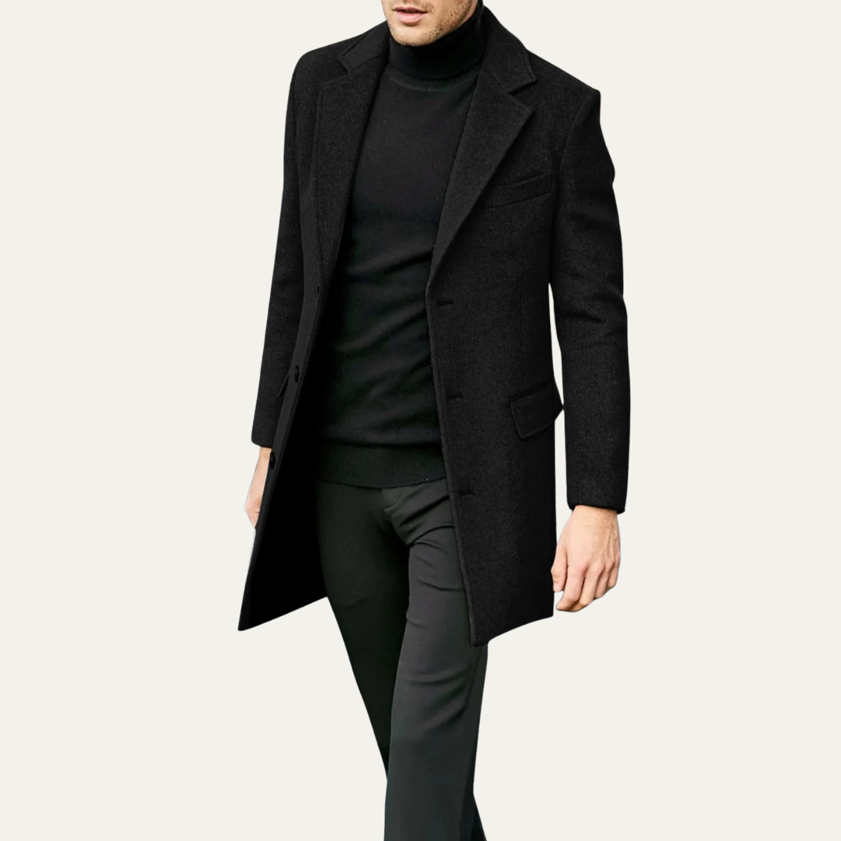 Voss | Men's Wool Overcoat Black Single Breasted