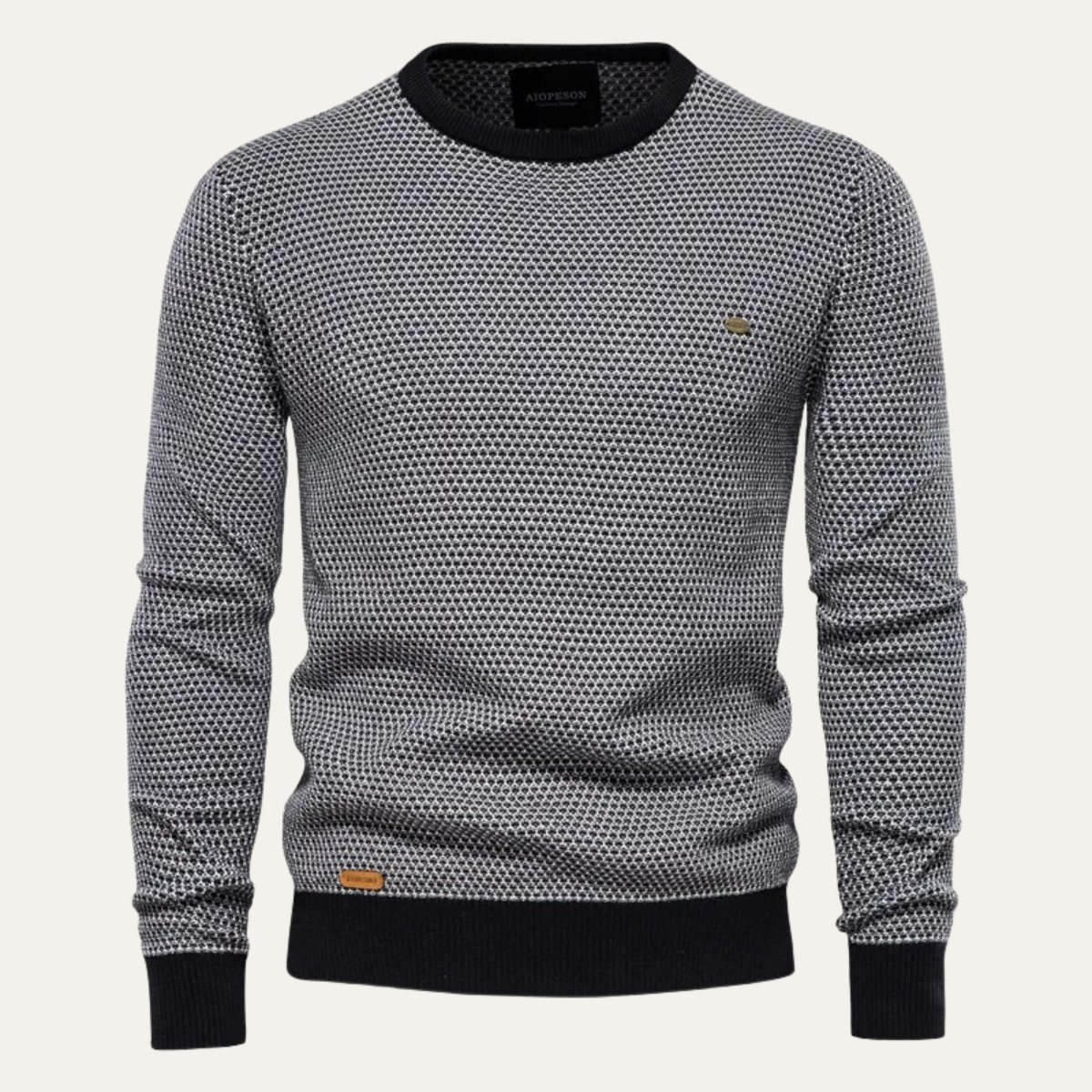 Voss | Men's Crew Neck Sweater Beige Knit Textured
