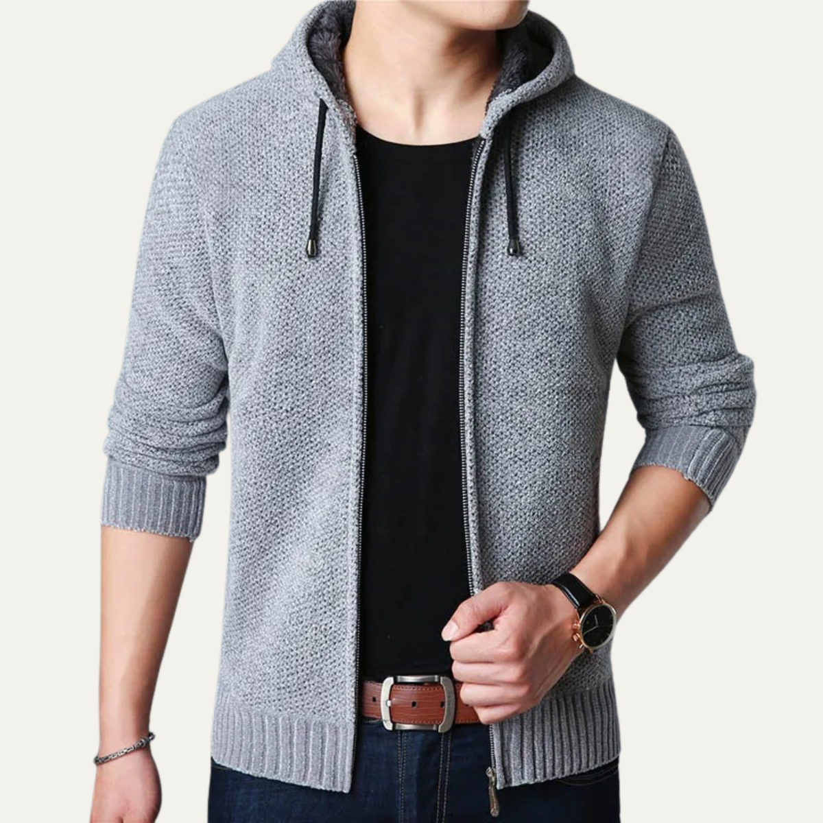 Bram | Men's Casual Zip Up Hoodie Navy Heathered Knit