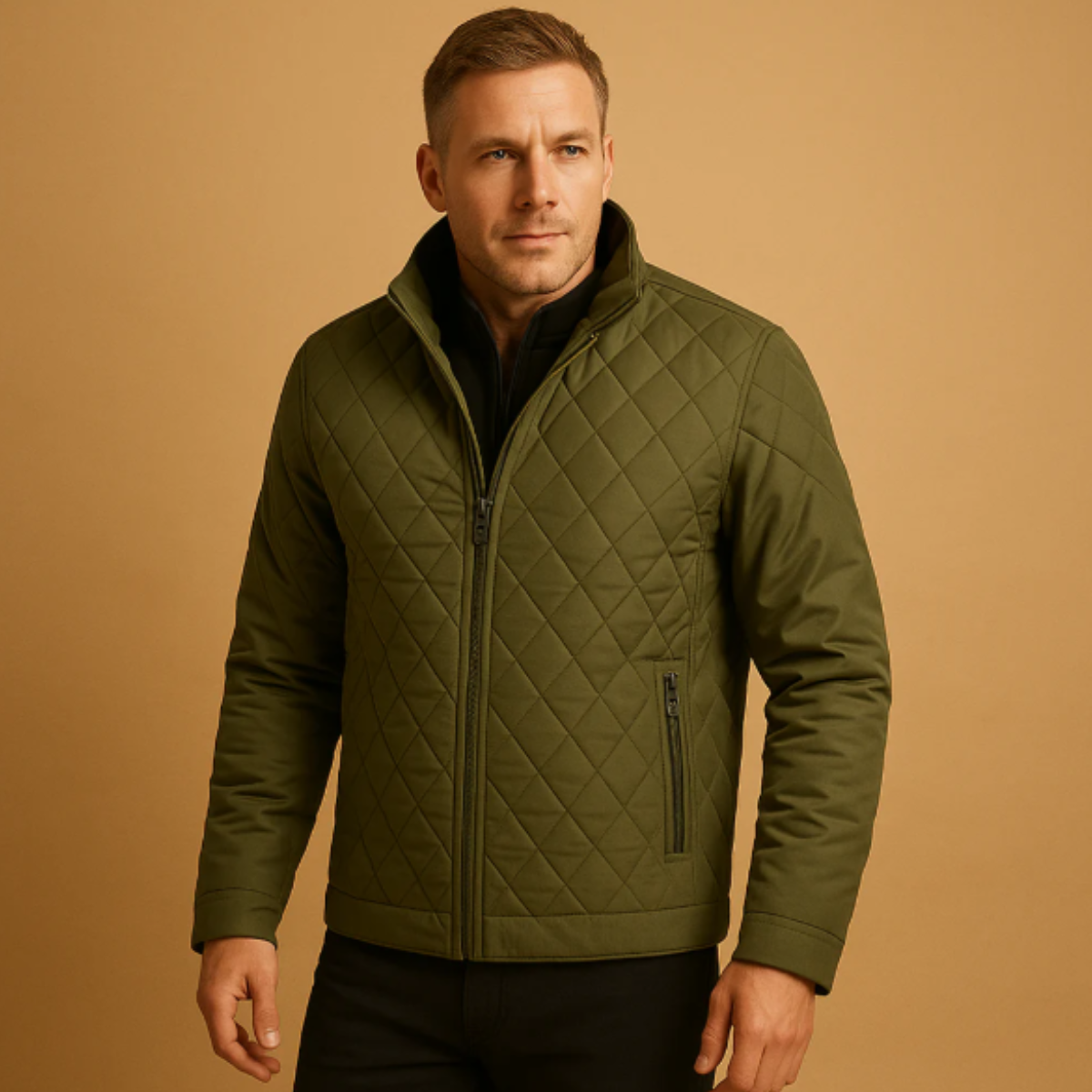 Axel | Men's Quilted Jacket Navy Zip Pockets