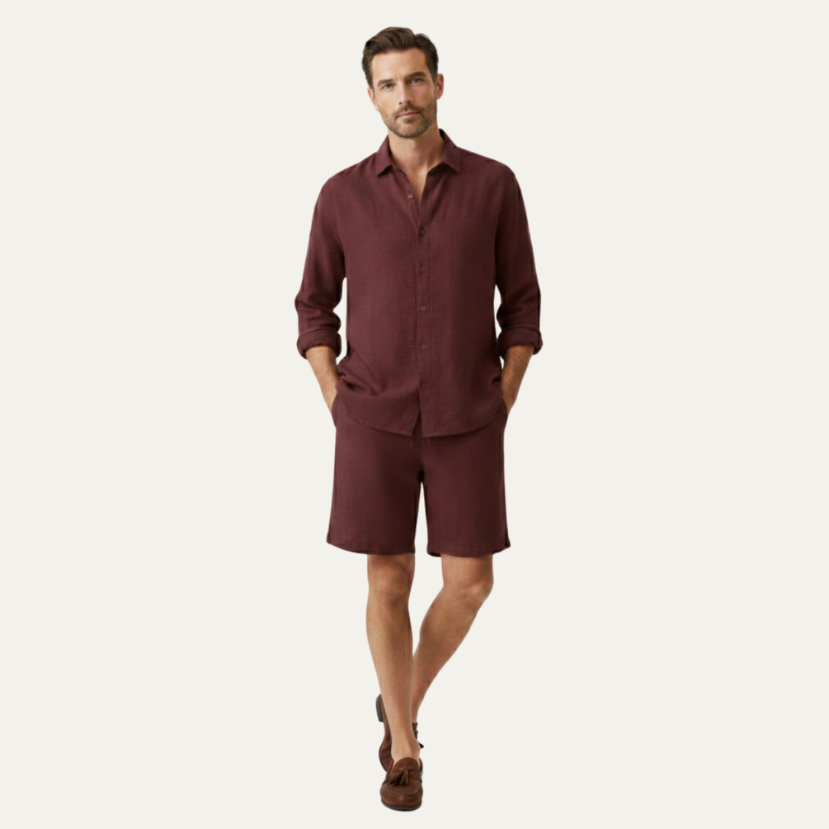 Wade | Men's Relaxed Linen Button Up Shirt Cream