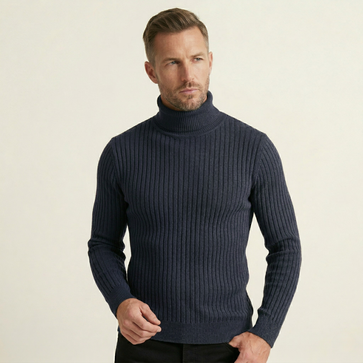 Jasper | Men's Turtleneck Ribbed Knit Sweater Gray