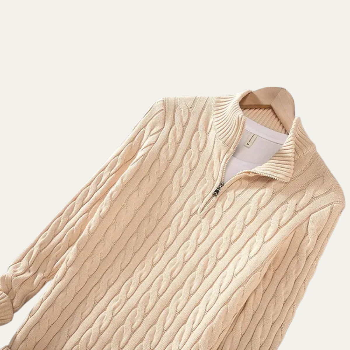 Luca | Men's Cable Knit Half Zip Sweater Cream