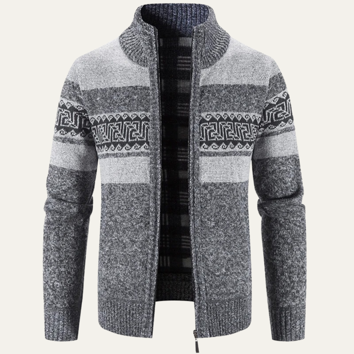 Ezra | Men's Striped Cardigan Sweater Gray Geometric Zip Up