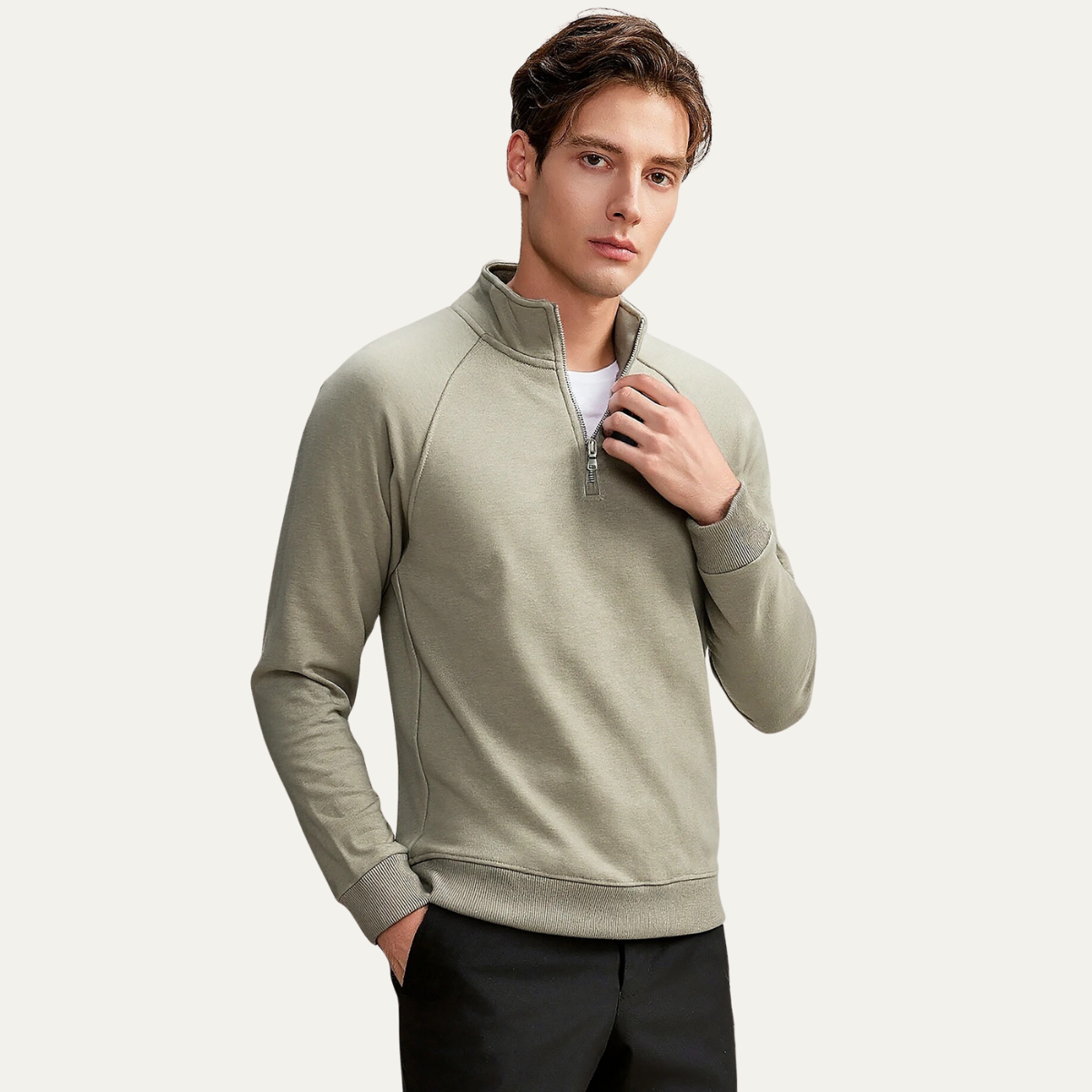 Axel | Men's Quarter Zip Sweater Beige Long Sleeve