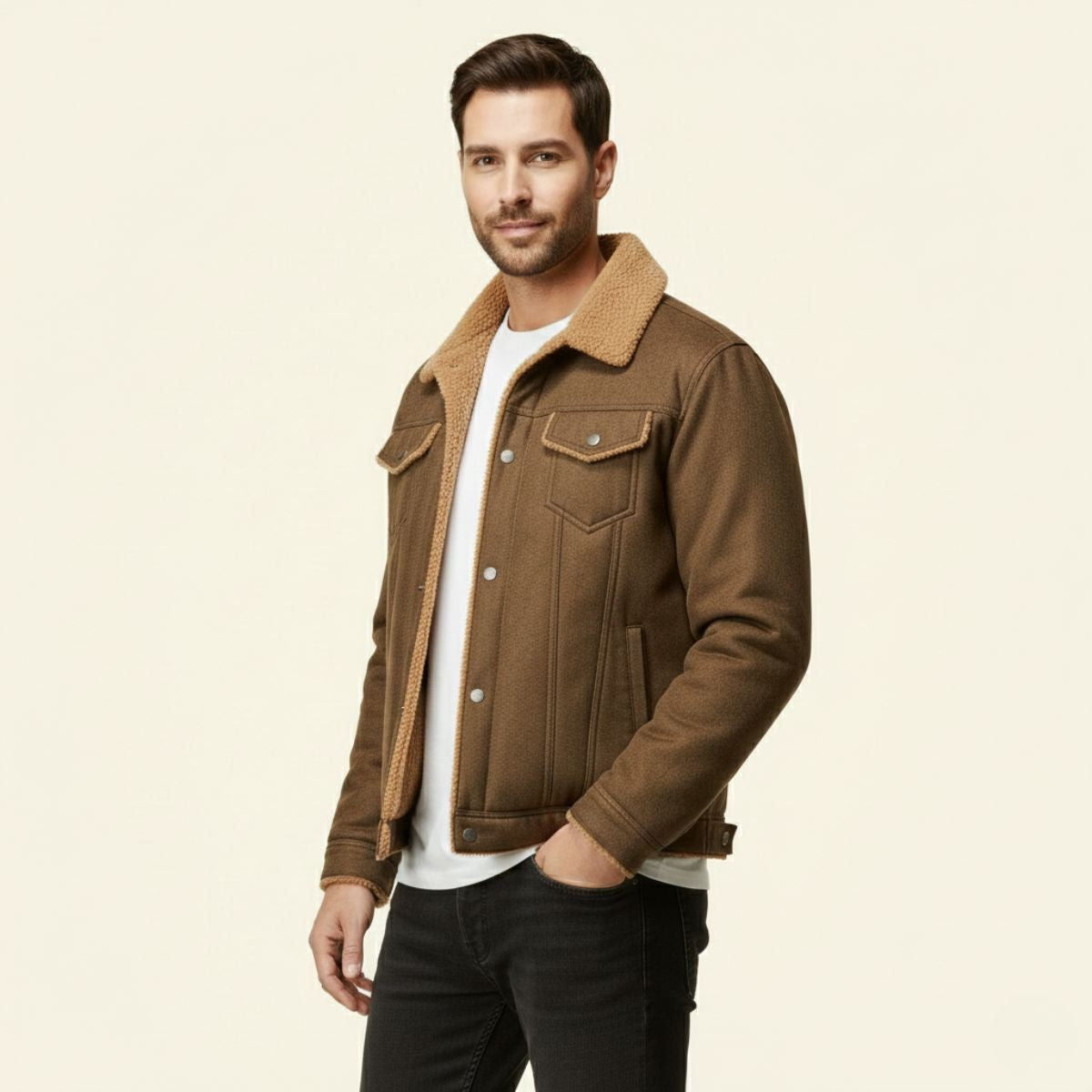 Rhys | Men's Sherpa Lined Denim Jacket Brown
