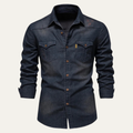 Dama Washington Ash men's denim shirt dark wash long sleeve button up - front view
