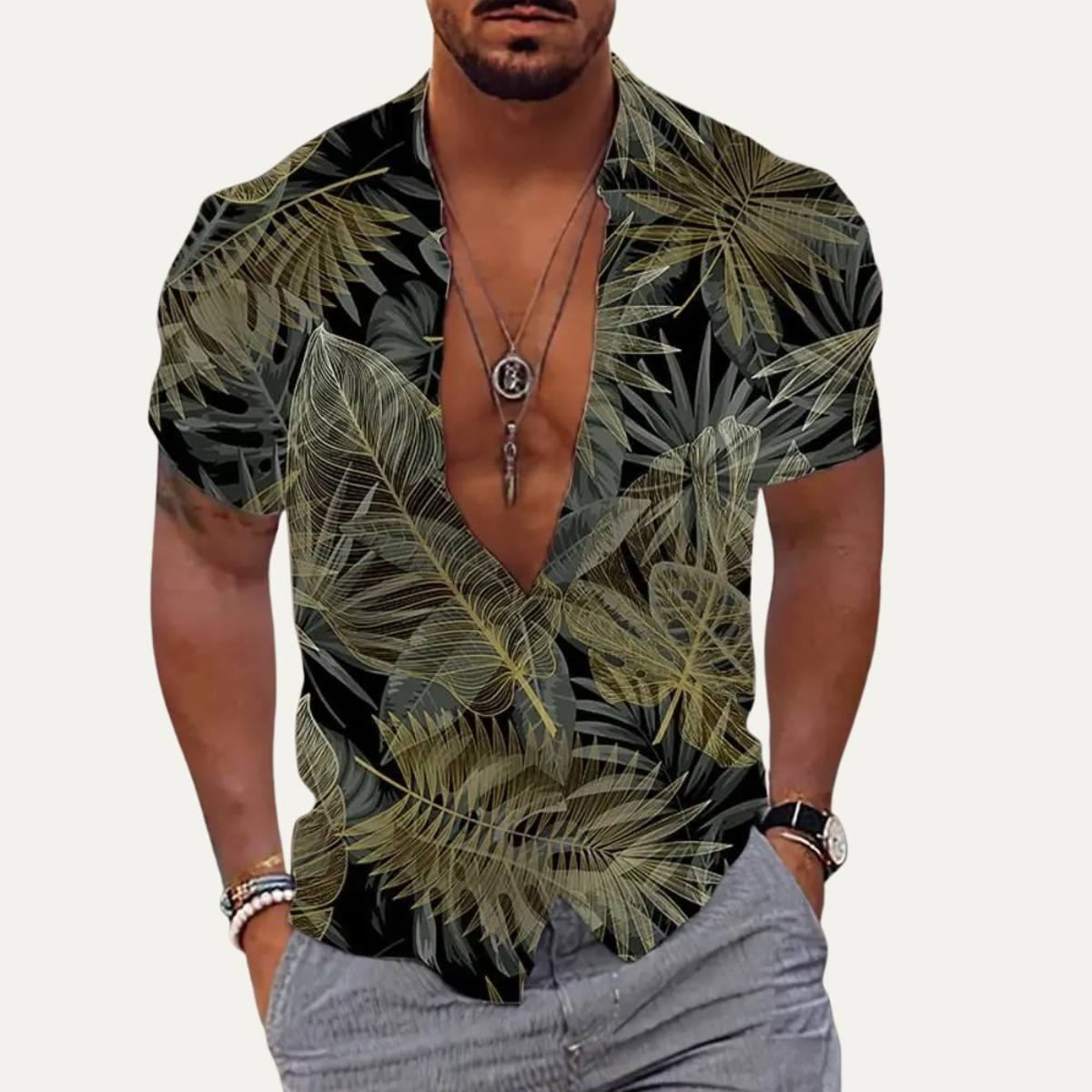 Sage | Men's Hawaiian Shirt Black Purple Floral Short Sleeve
