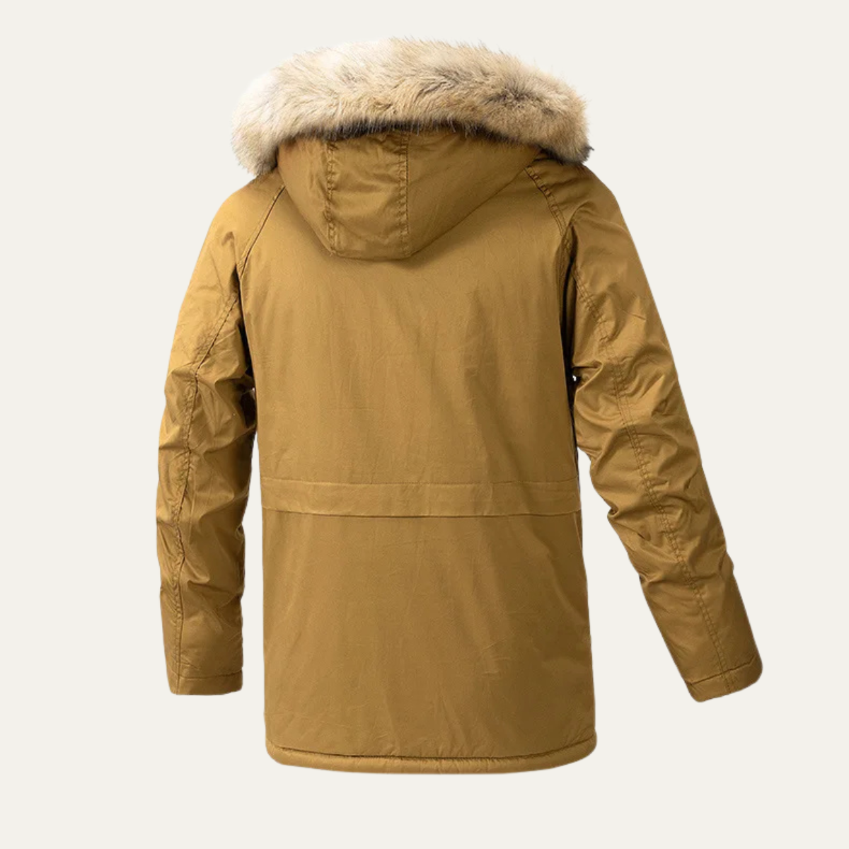 Rowan | Men's Puffer Coat Tan Faux Fur Hood Multiple Pocket