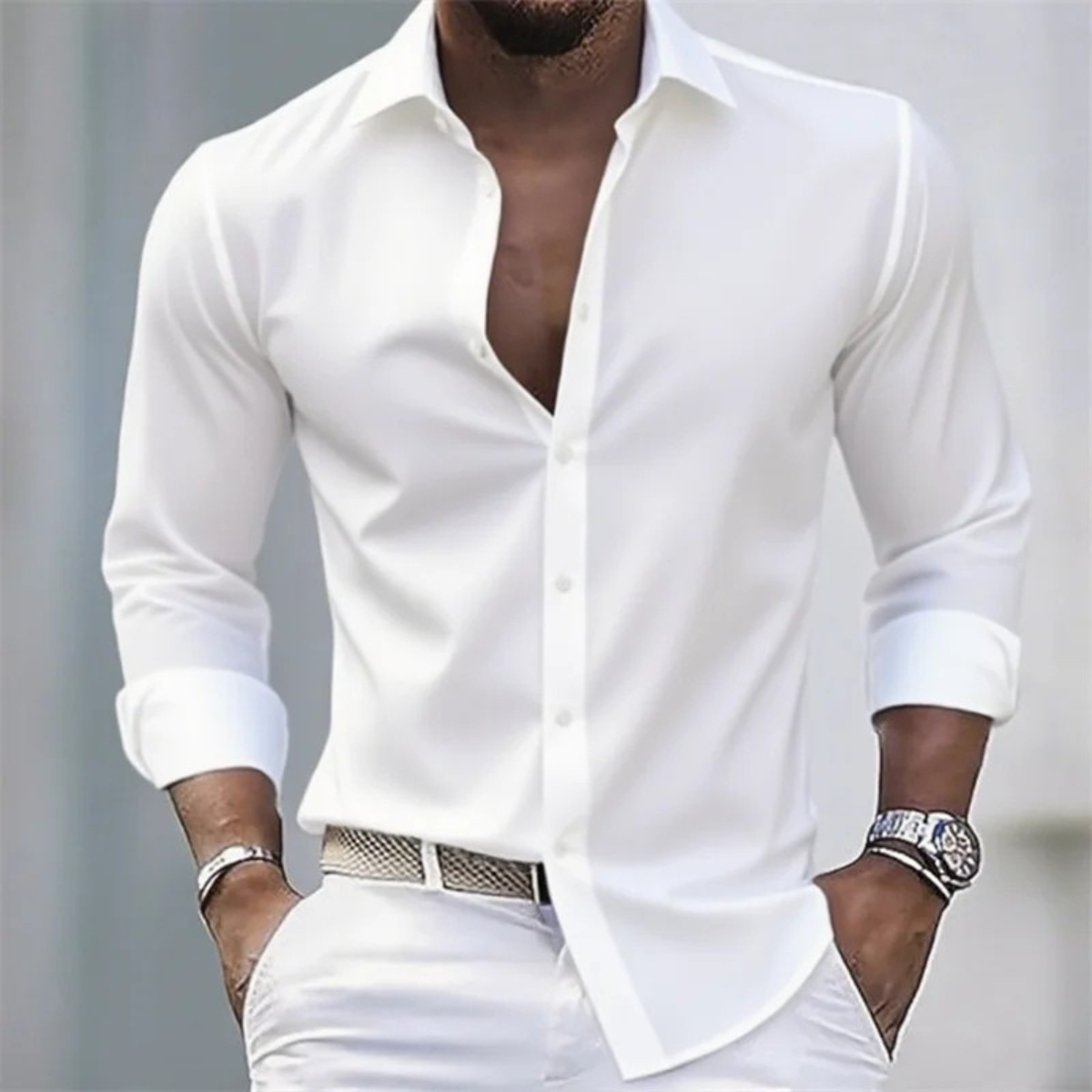 Blake | Men's Slim Fit Button Up Shirt Gray Long Sleeve