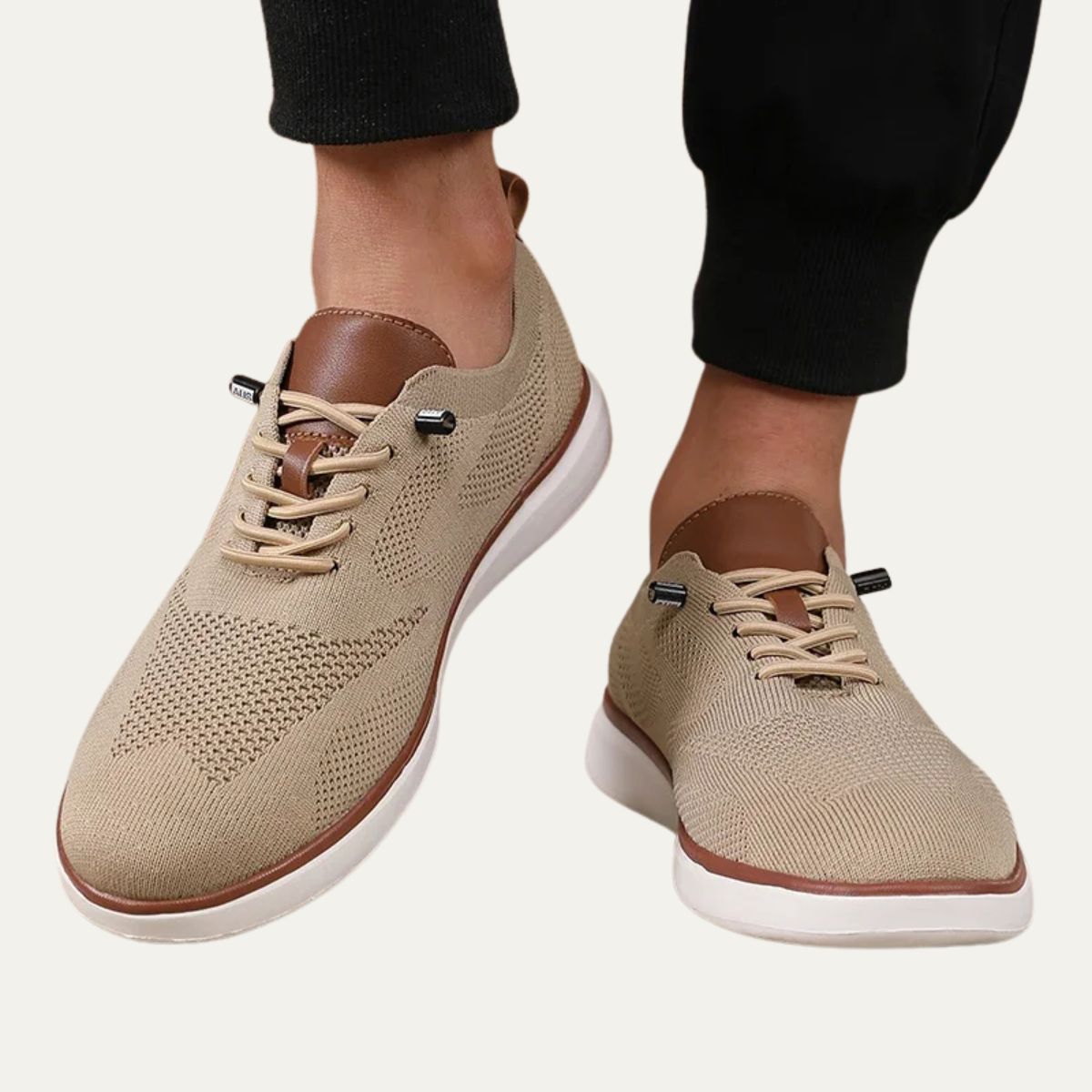 Marco | Men's Breathable Knit Sneaker Beige White Sole