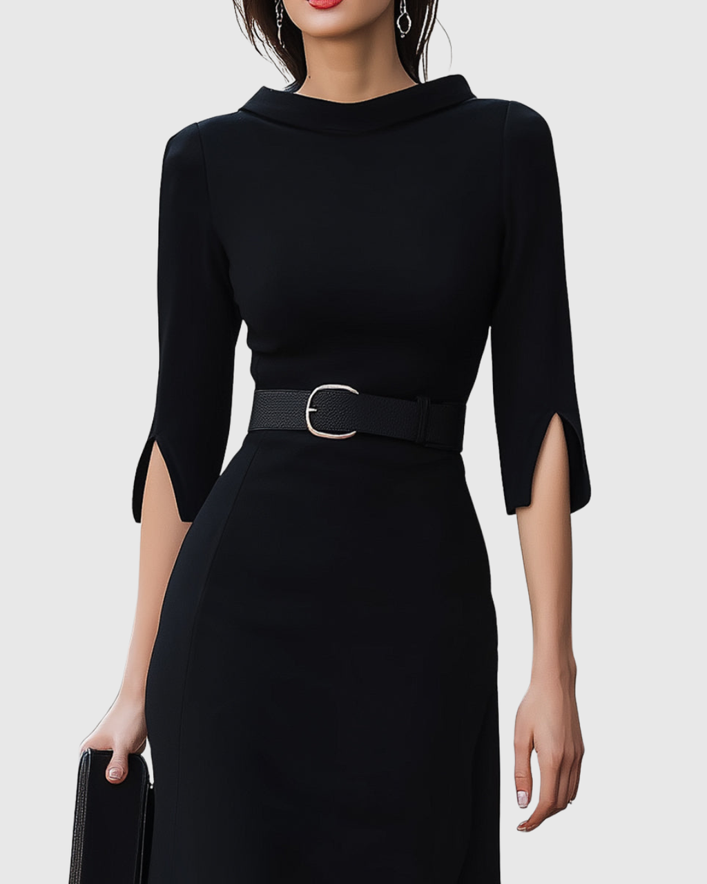 Dama Washington Elise women's black midi dress belted cowl neck - view 3