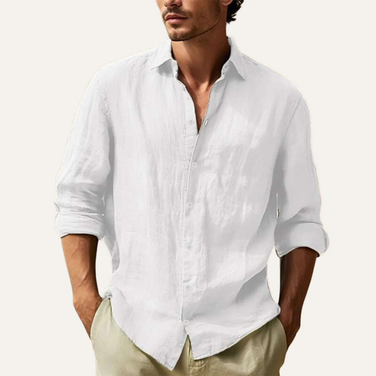 Beau | Men's Linen Shirt Gray Long Sleeve Button Up