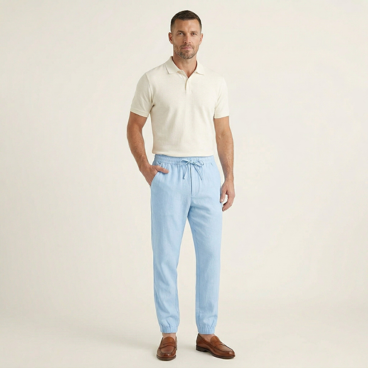 Axel | Men's Linen Joggers White Lightweight Summer Pants