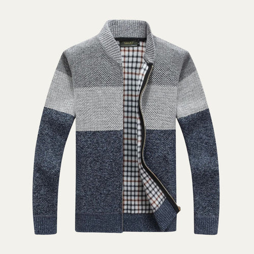 Dama Washington Axel men's cardigan gray navy colorblock zip up - front view