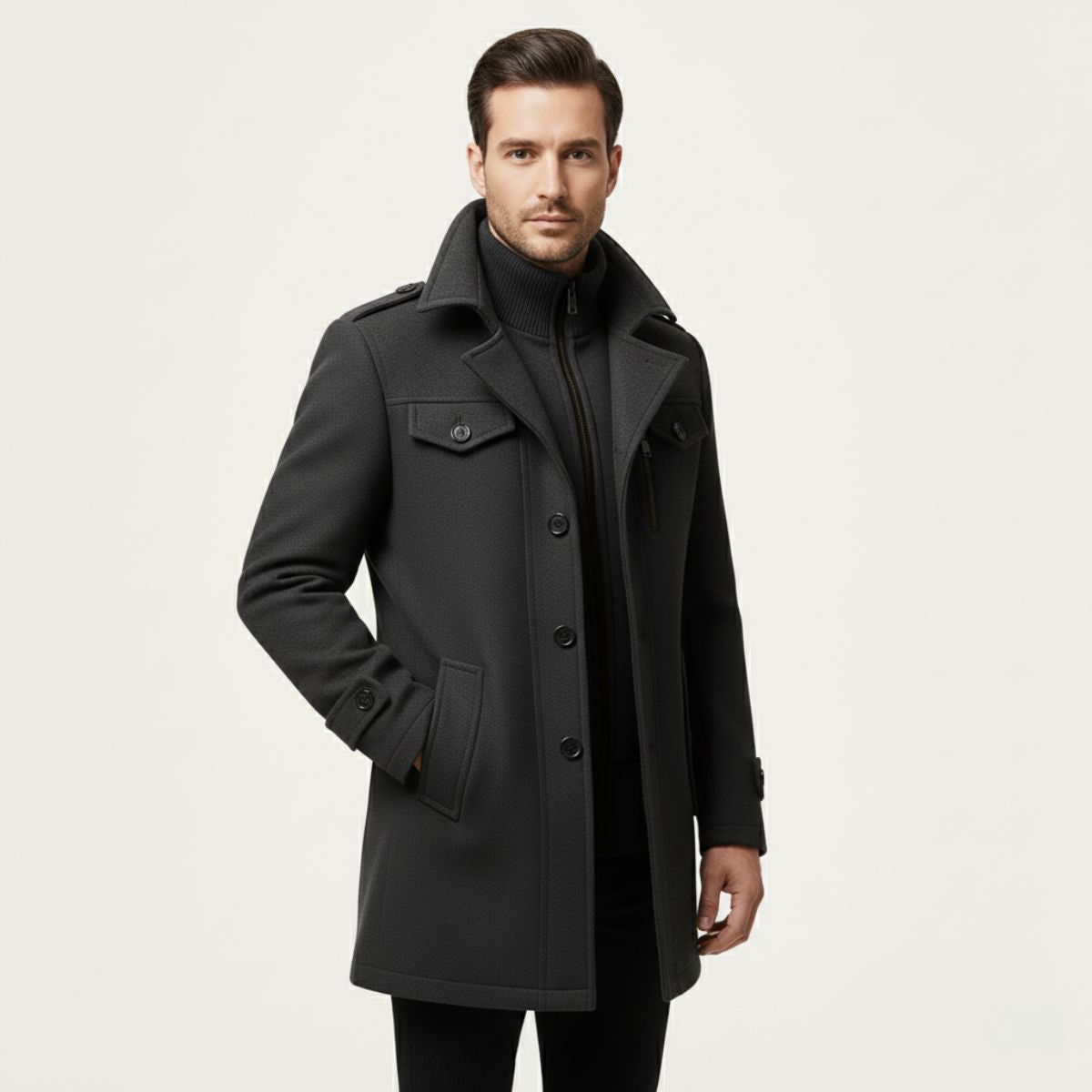 Demi | Men's Wool Blend Pea Coat Black