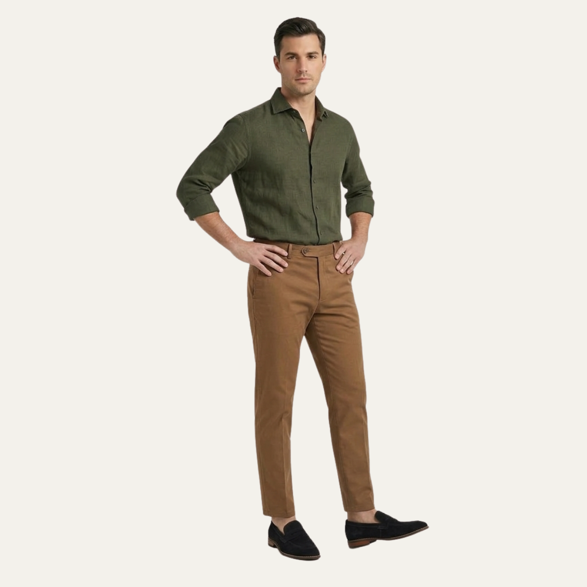 Ezra | Men's Linen Shirt Olive Green Long Sleeve Button Up