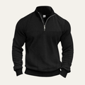 Dama Washington Beau men's quarter zip sweater black cable knit - front view