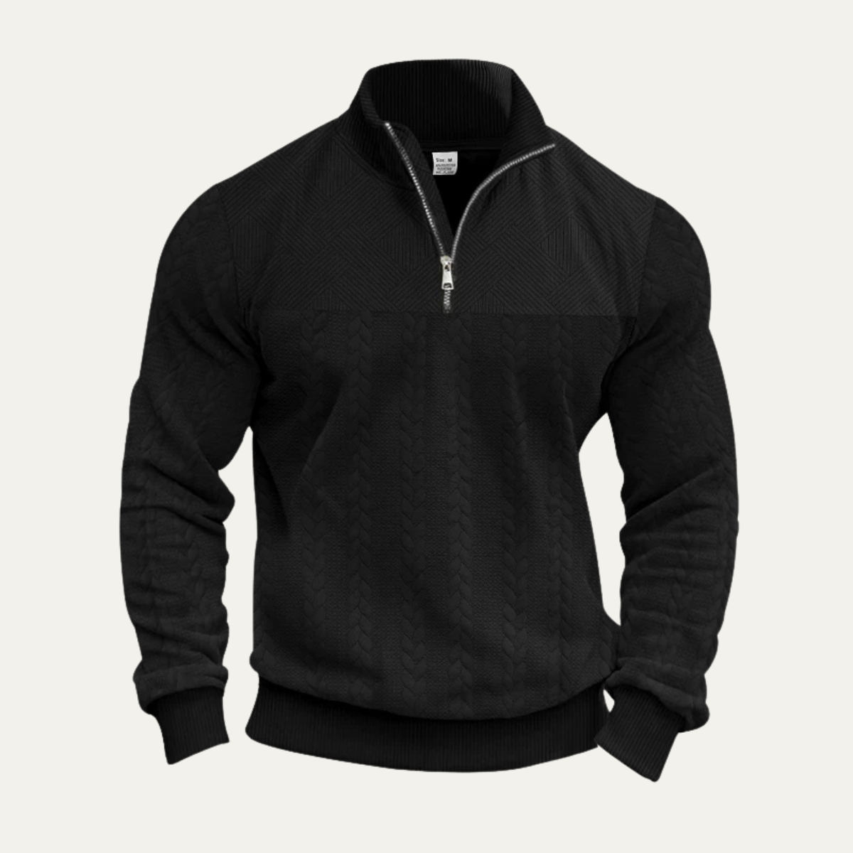 Beau | Men's Quarter Zip Sweater Black Cable Knit