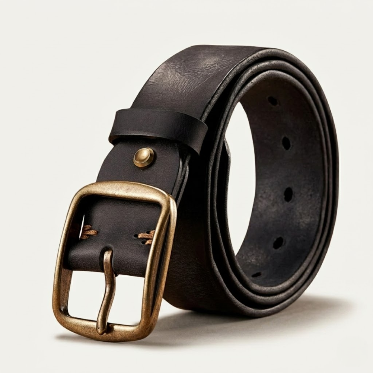 Dama Washington Margate thick cowhide leather belt black - front view