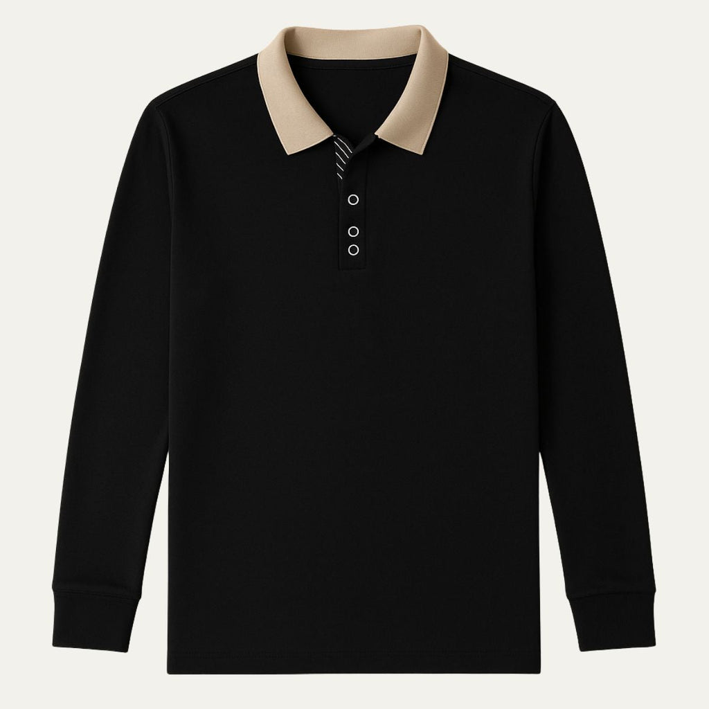 Dama Washington Rowan men's long sleeve polo shirt black cream collar - view 3