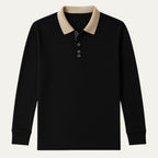 Dama Washington Rowan men's long sleeve polo shirt black cream collar - view 3