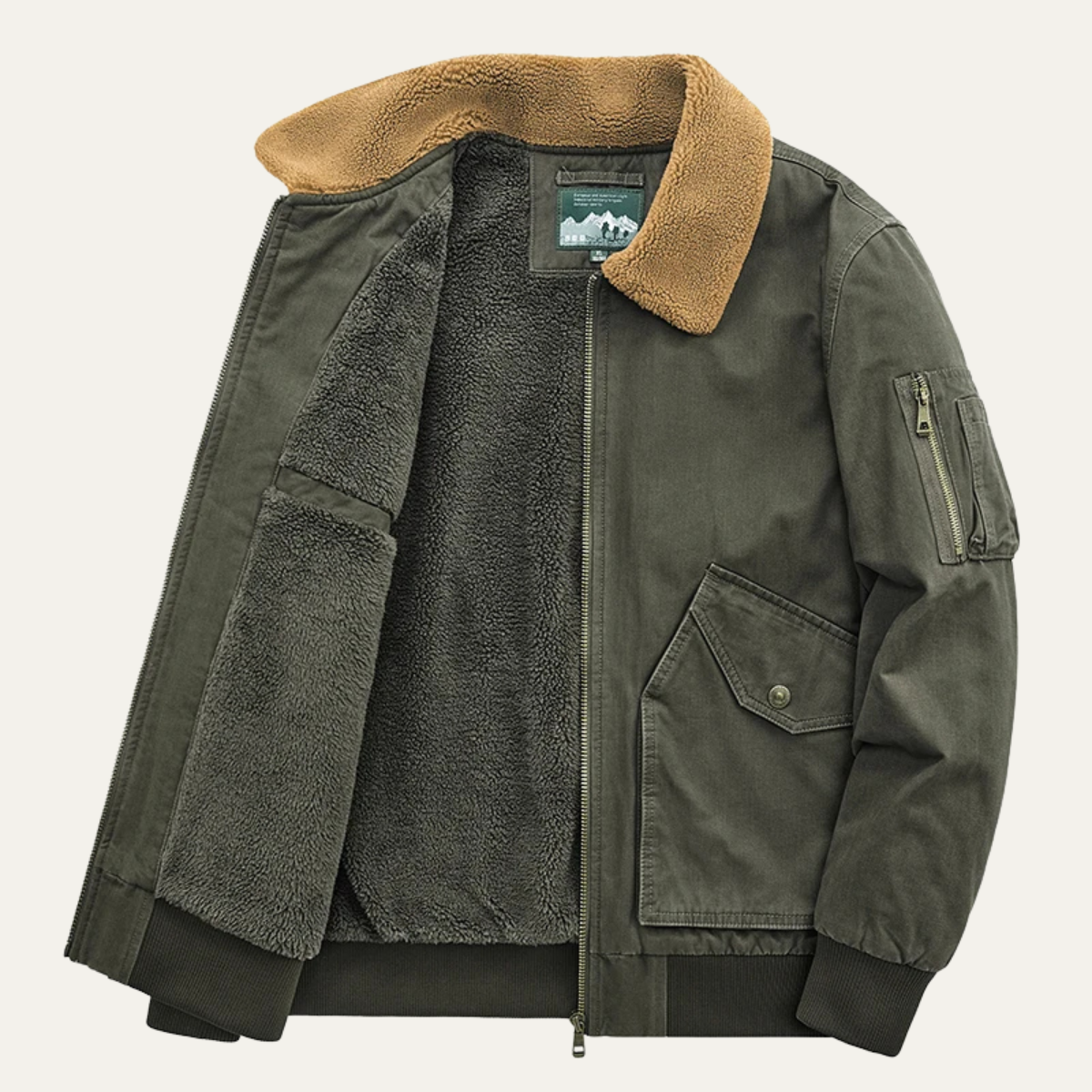 Sage | Men's Sherpa Lined Bomber Jacket Black Tan Collar