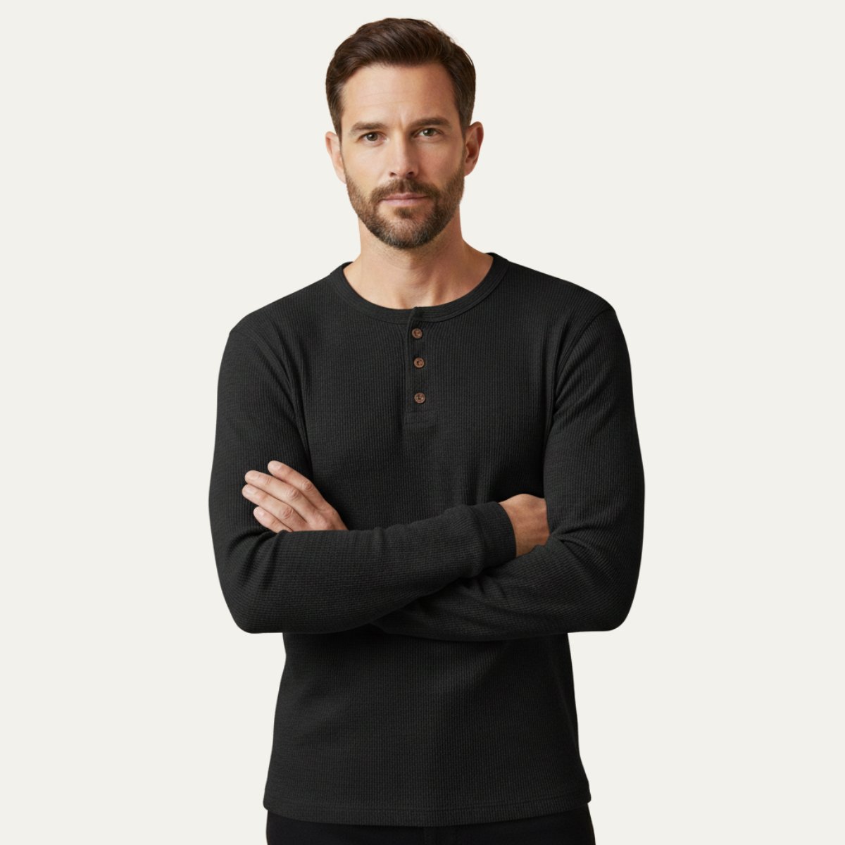Beau | Men's Henley Shirt Gray Thermal Waffle Knit
