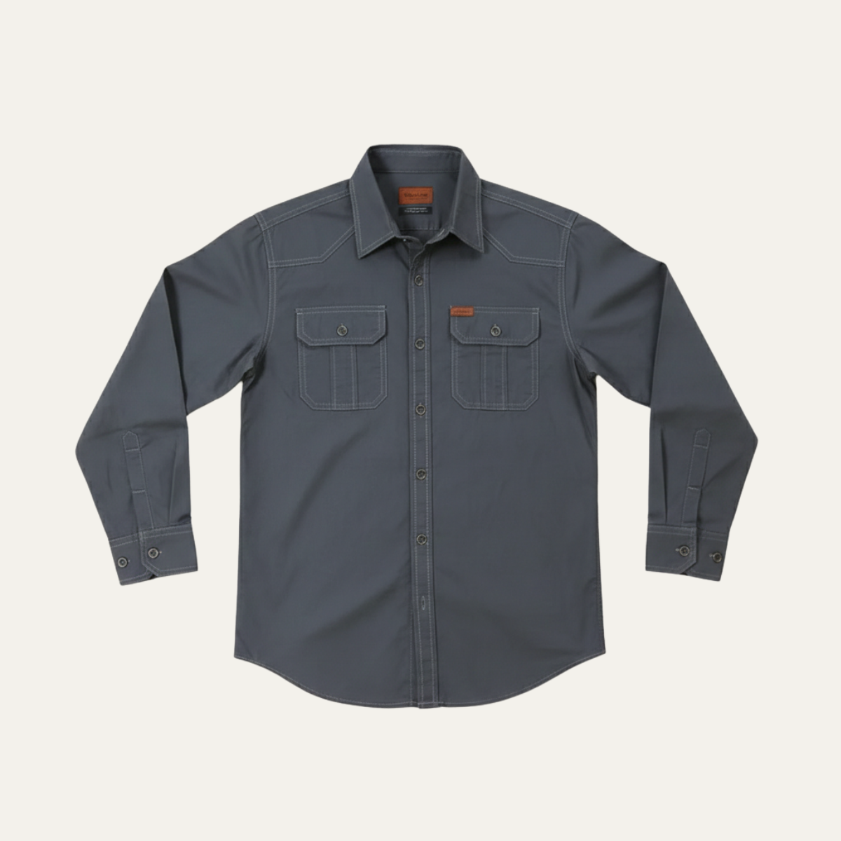 Eli | Men's Casual Denim Shirt Cream Long Sleeve Multi Pocket