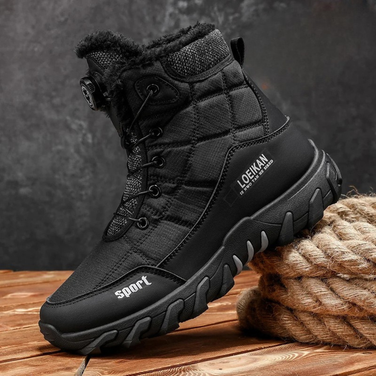 Lars | Men's Waterproof Winter Snow Boots Black Sherpa Lined