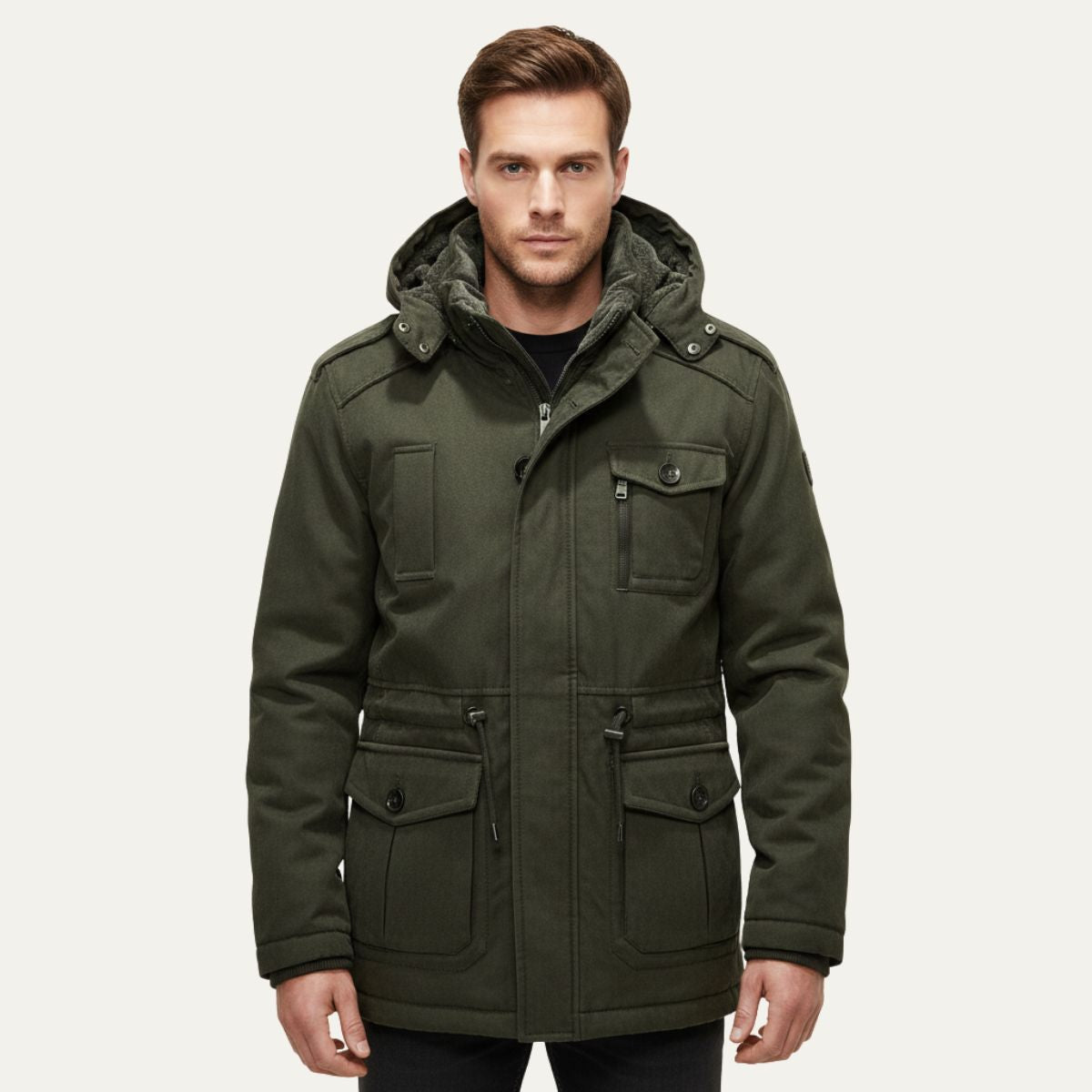 Ash | Men's Winter Parka Olive Hooded Quilted Jacket