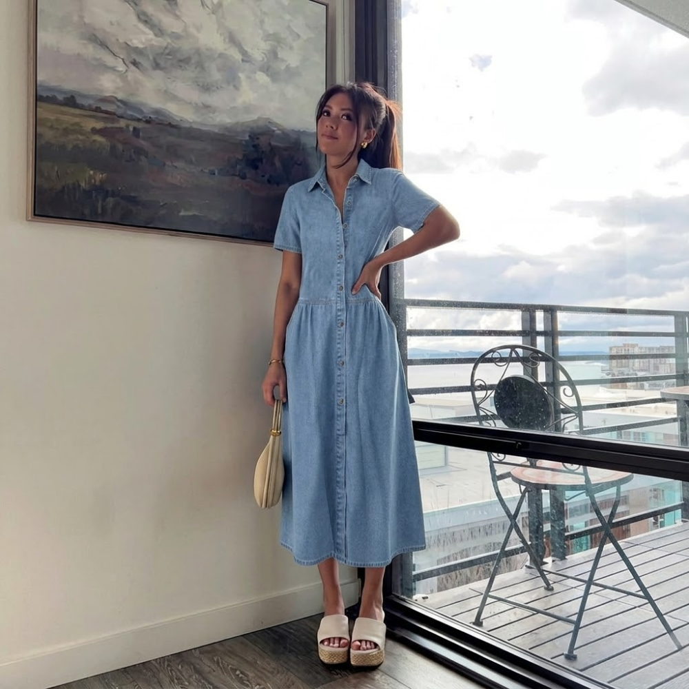 Dama Washington Isla women's denim shirt dress light blue short sleeve - view 4