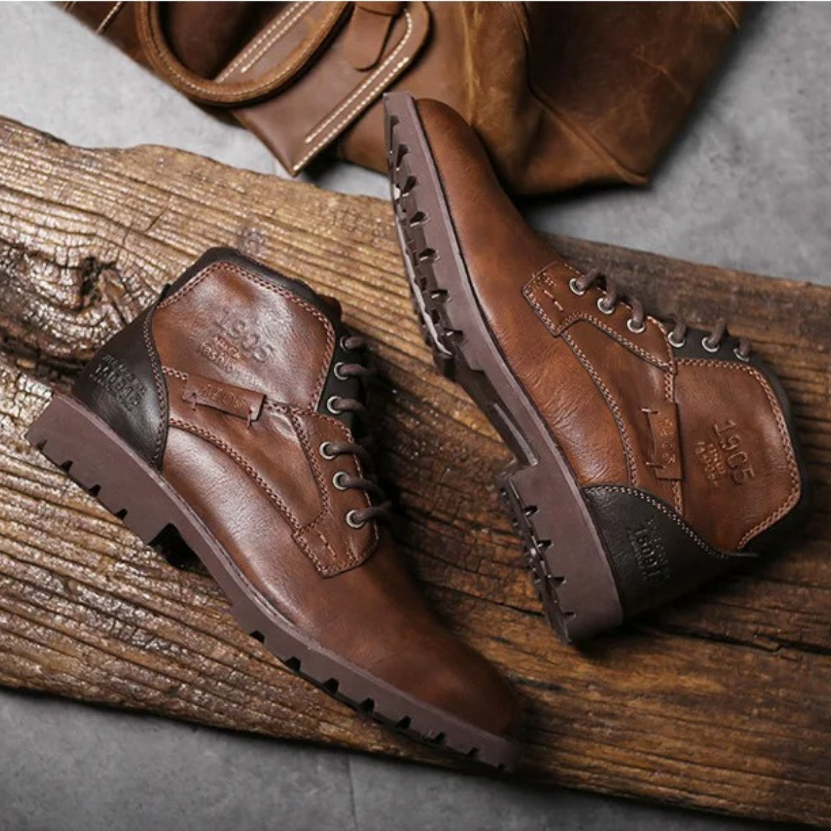 Axel | Men's Leather Combat Boots Brown Lace Up