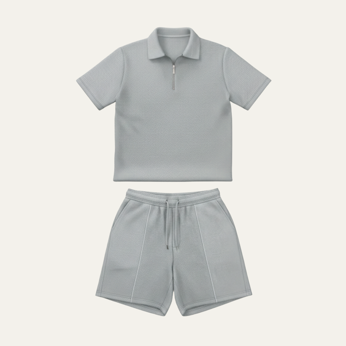 Axel | Men's Sweatsuit Cream Short Sleeve Polo Shirt Shorts Set