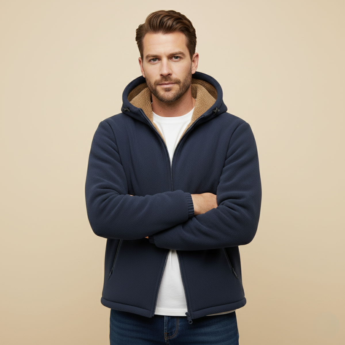 Rowan | Men's Sherpa Lined Fleece Jacket Camel Hooded